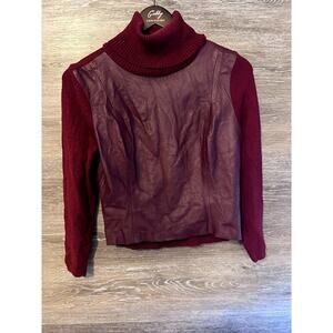 Bette Paige sweater size Large red Leather Turtle neck NEW Minimalist